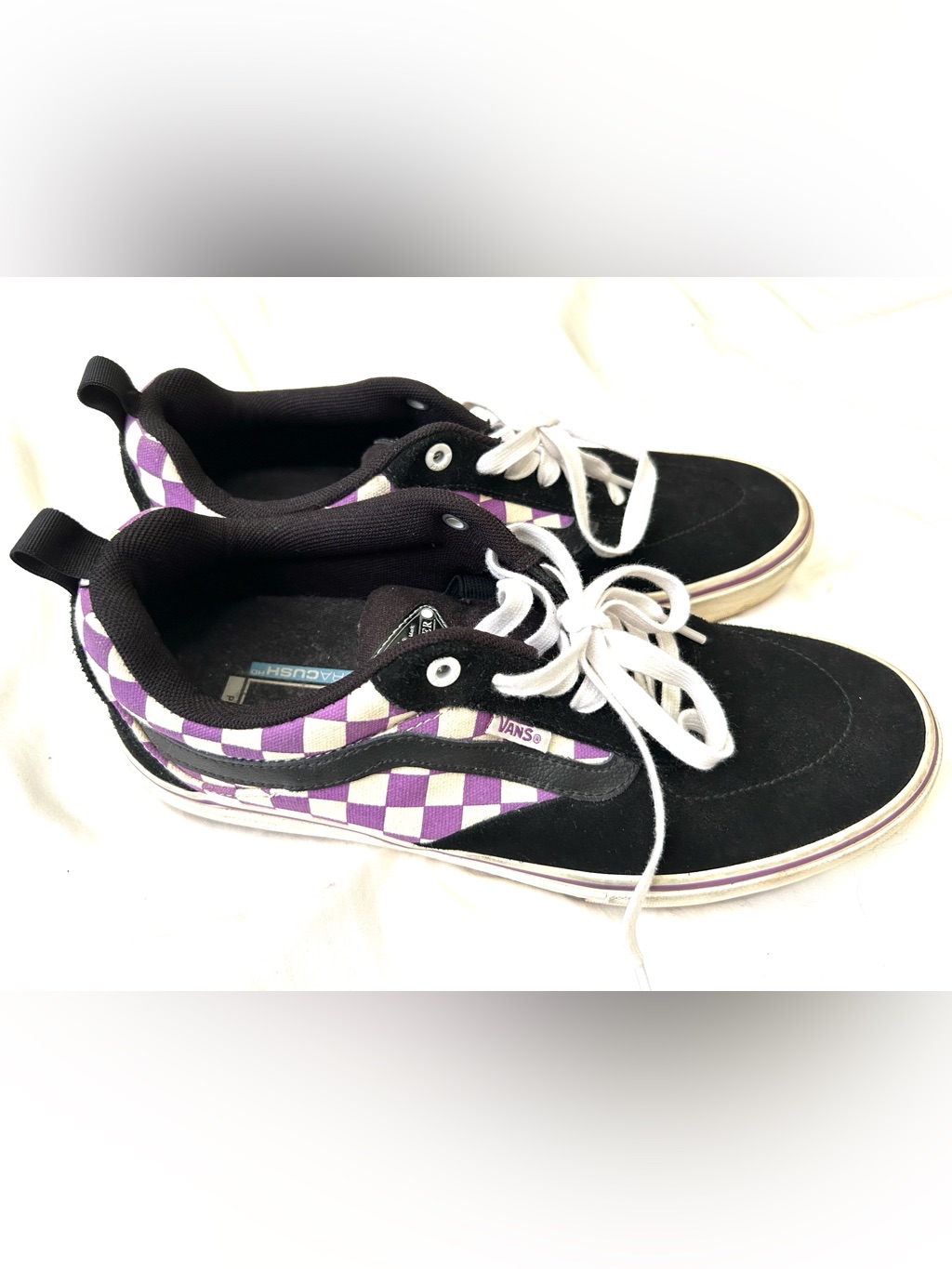 Vanspro Ultracush Black Suede Low-Top Sneakers With Purple & White Checkerboard